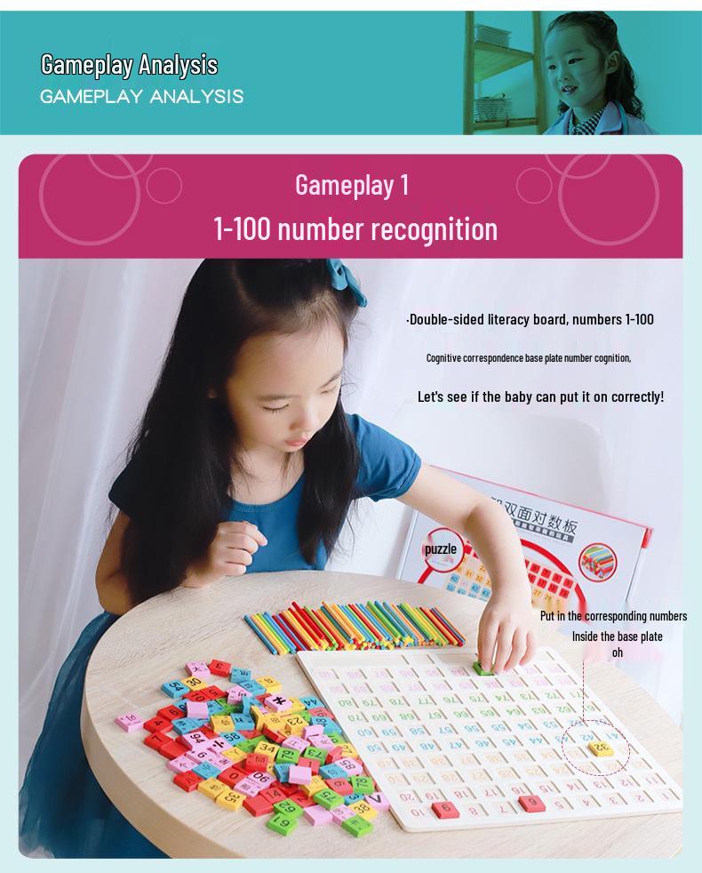 Детская развивающая деревянная доска 100: Математические обучающие блоки для сложения и вычитания, учебное пособие для первого класса