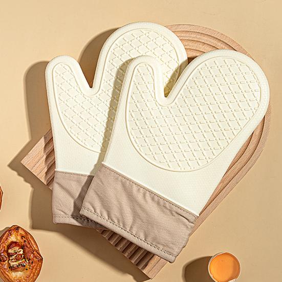 1Pc/2Pcs Silicone Gloves Thick Oven Insulation Heat Resistant Anti-Scalding Quilted Design Anti-scald Gloves