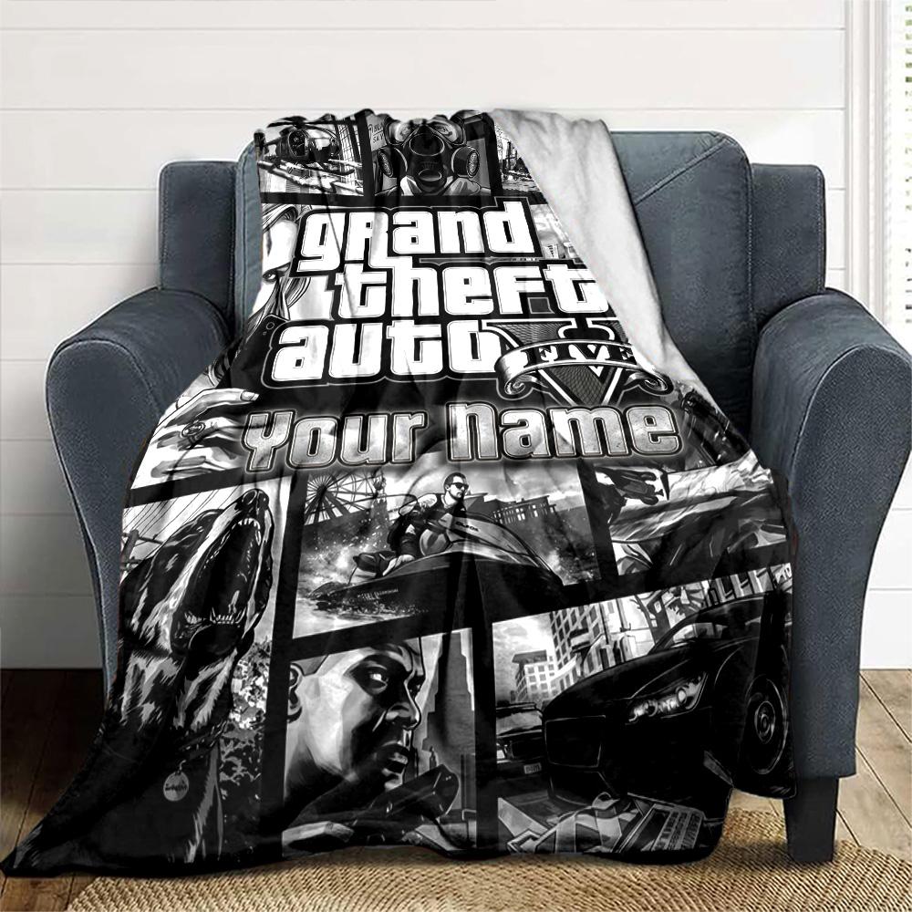 Gta Personalized Text Blanket Gift Customizable Blanket Soft & Cozy for Chair Home Decor Nap Bedding Four Seasons Universal