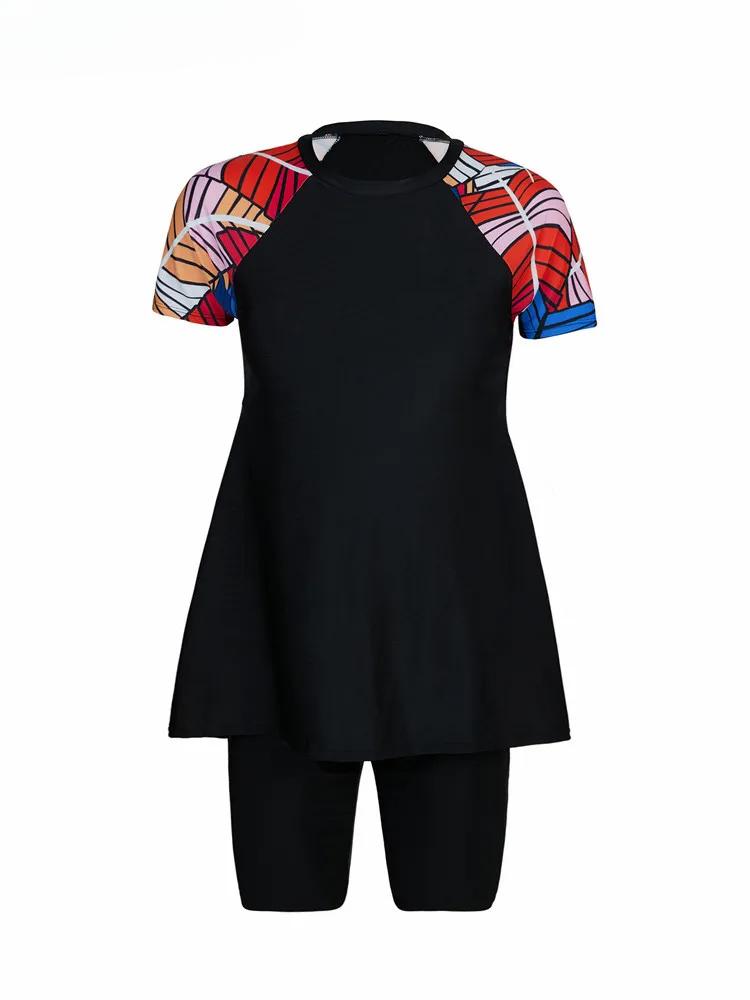 2025 Лоскутный комплект из 2 предметов большого размера танкини женский большой мусульманский купальник с высокой талией женский купальник пухлый пышный купальный костюм