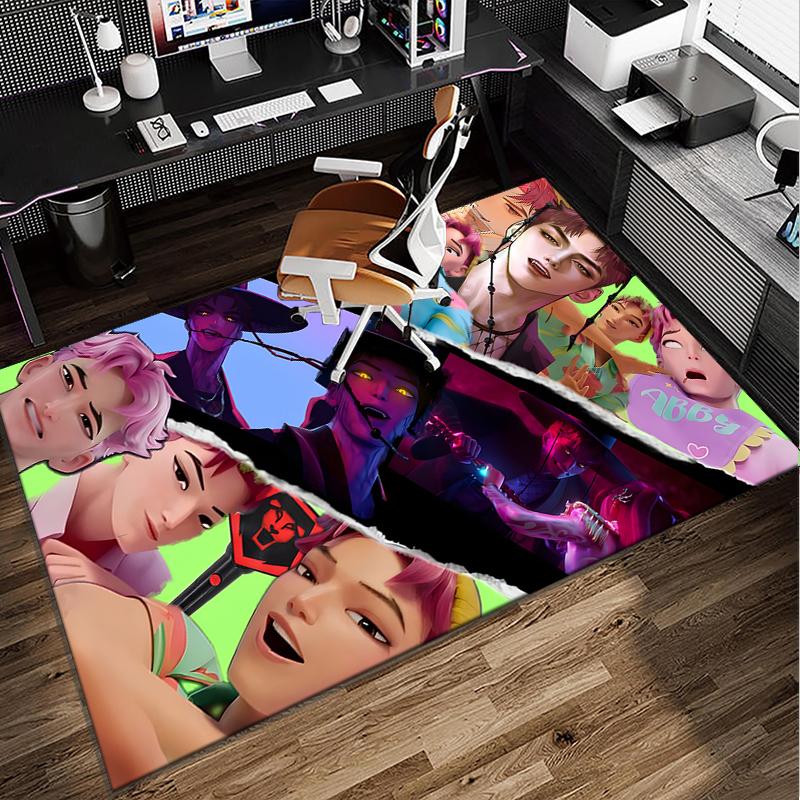 Colorful Kpop cartoon Office Rug Chair Mat, Game Carpet, Suitable for Front Door, Bedroom, Living Room, Desk, Holiday Gift