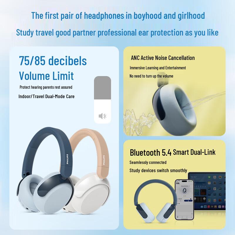 Philips TAK5500AL Детская беспроводная Bluetooth-гарнитура для учебы с охватывающими амбушюрами