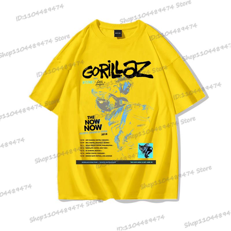 Cotton T-shirt Gorillaz Rock Band Streetwear Punk Crewneck Harajuku Men's Clothing Virtual Role Gorillaz Unisex Fashion Tees