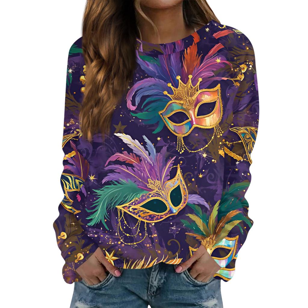 Round Neck Long Sleeve Sweatshirts For Women Print Graphic Top Casual Basic Tops Pullover