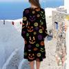 Women's V-Neck Flowing Layered Bohemian Long Sleeve Halloween Print Dress