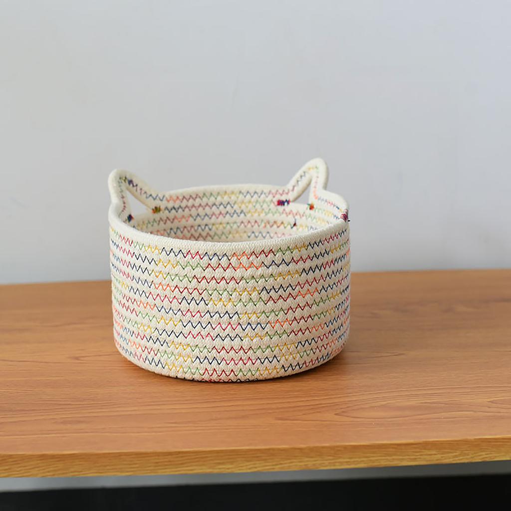 Cotton Rope Woven Basket Storage Bin for Nursery Bathroom Closet Cube Shelf Organizing 24x14cm White