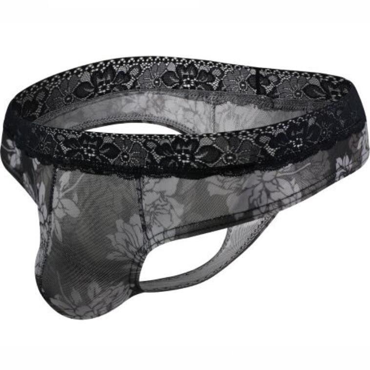 Men's Underwear Mesh Printing Thongs Lace Transparent Sexy Thongs U Breathable Transparent Thongs