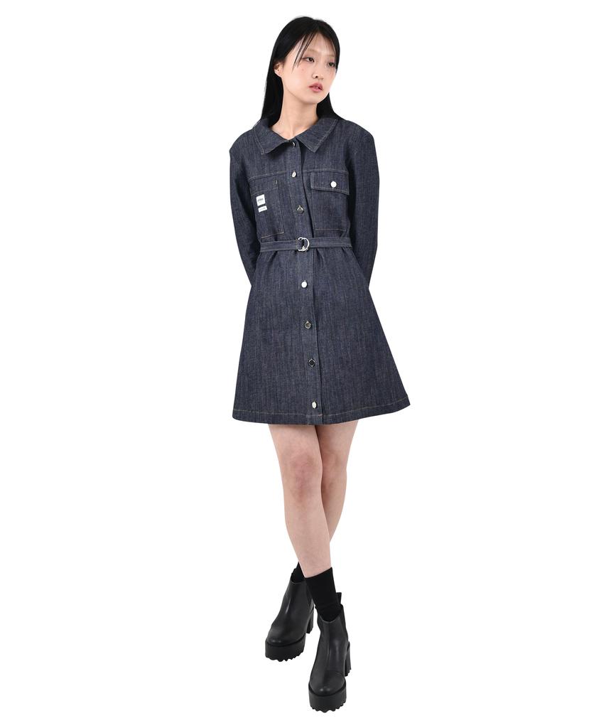 Catharsis Daily Denim Mini Dress Long Sleeve Dark Blue S M