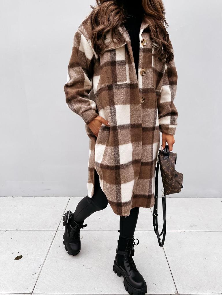 2020 Autumn/Winter Long Sleeve Plaid Shirt Jacket