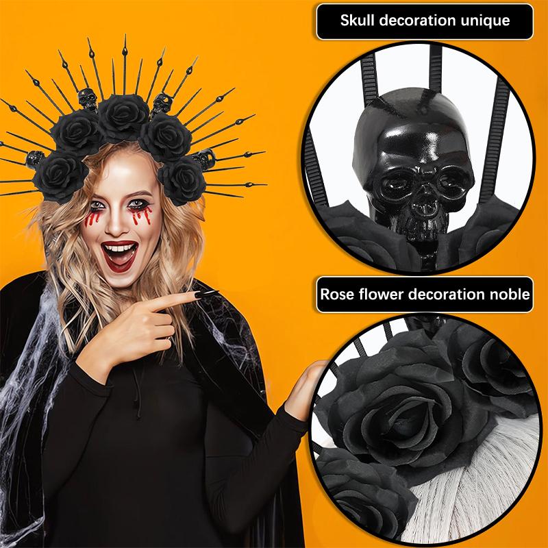 Готическая повязка на голову с цветком на Хэллоуин, повязка на голову с черепом, готическая королева, аксессуары для волос, костюм для косплея, аксессуары для одежды