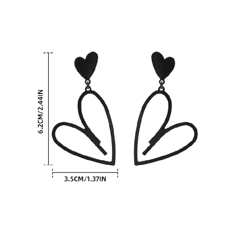 Modern Black Heart Pendant Earrings Vintage Modern Jewelry Lightweight Alloy Earwear Accessory for Fashion Enthusiasts