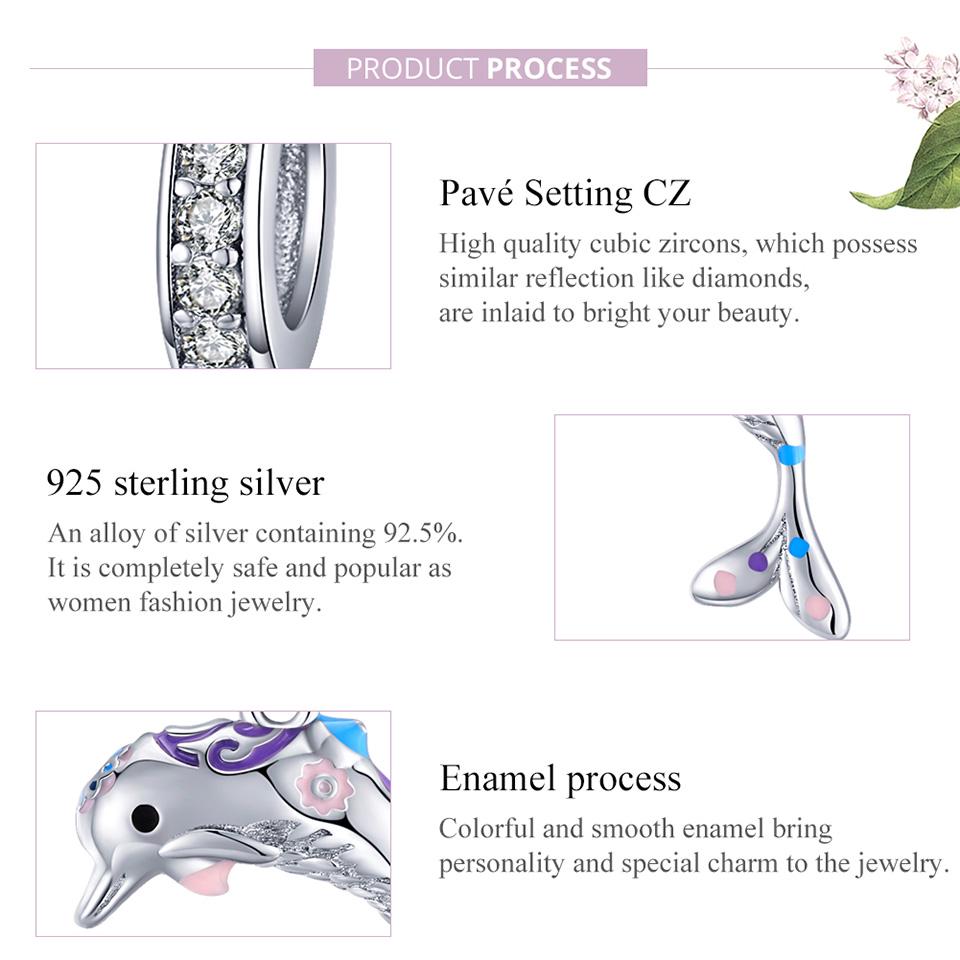 BAMOER Authentic 925 Sterling Silver Pave Setting CZ Dolphin Pendant Original Brand Design