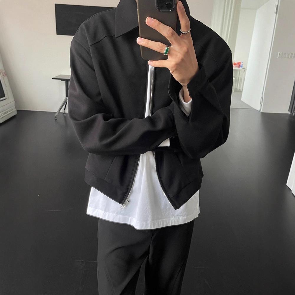 Премиальная дымчато-фиолетовая короткая куртка мужская куртка cleanfit лацкан однотонная трехмерный крой ретро трендовая