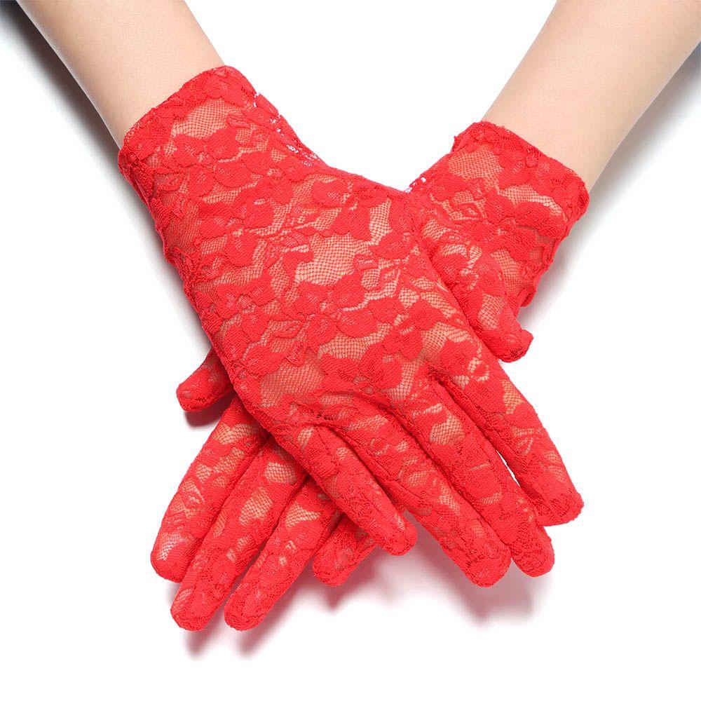Women Short Goth Party UV Protection Gloves Sunscreen Gloves Bride Lace Gloves Hollow-Out Mittens