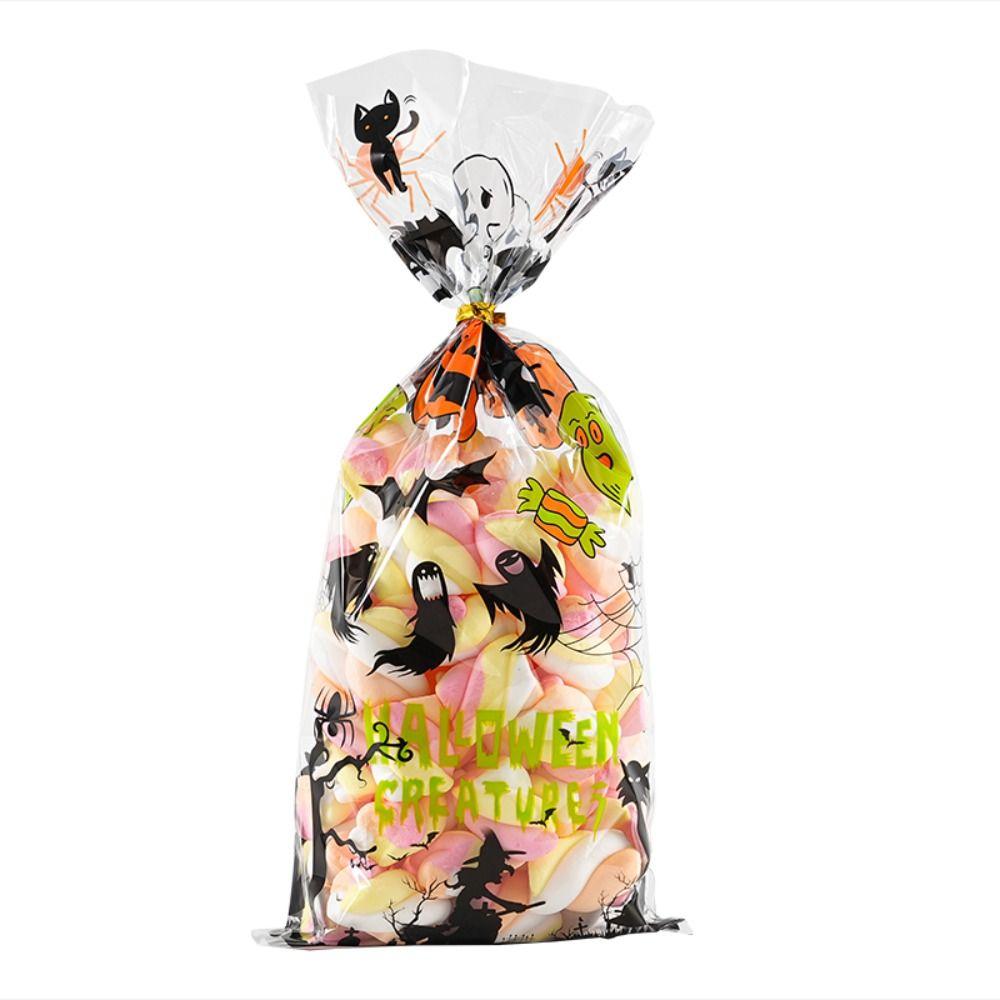 50pcs Snack Pouch Halloween Candy Bags Transparent Cellophane Pack Gift Bags  Kids Party Favors