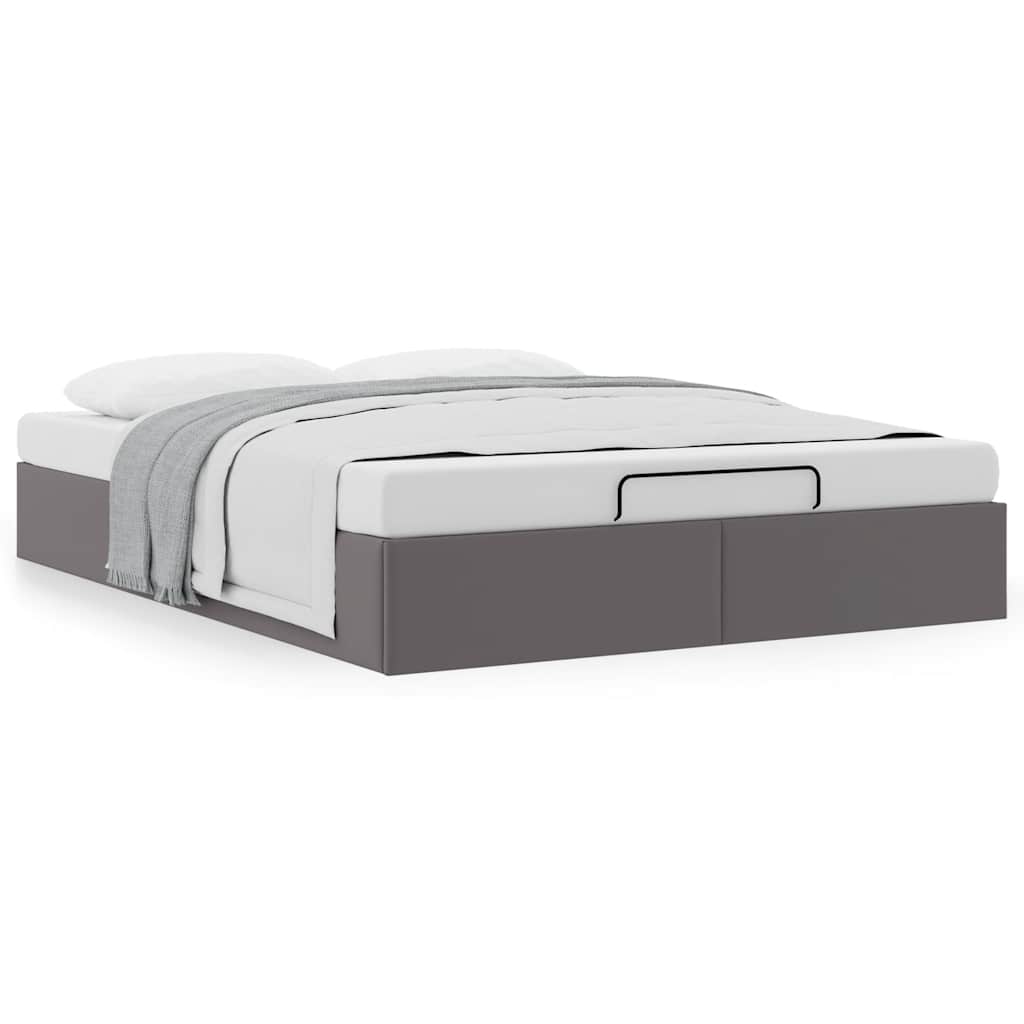 Ottoman Bed without Mattress Gray 140 x 190 cm Faux Leather