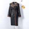 Женская теплая кожаная куртка с толстыми лацканами, зимнее пальто из овечьей шерсти с длинными рукавами и карманами, однобортные уличные тренчи с поясом