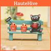 Cat Black Cute Sitting On Bench Watering Flowers Resin Ornaments For Desk Decor