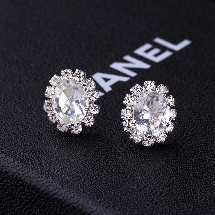 E856 Korean Oval Rhinestone Multi-Color Zircon Earrings