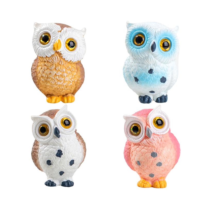 Mini Resin Animal Owl Figurines Micro Landscape Car Dashboard Home Desktop Ornaments