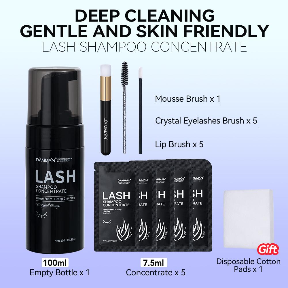 DAMMAN Lash Shampoo Cleaning Set - 100ml Foam Cleanser for Eyelash Extensions