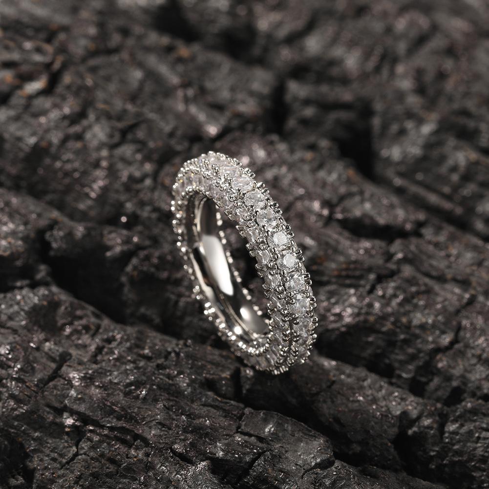 ins stylish and simple three-sided zircon design sense couple style personalized hip-hop ring one piece hair