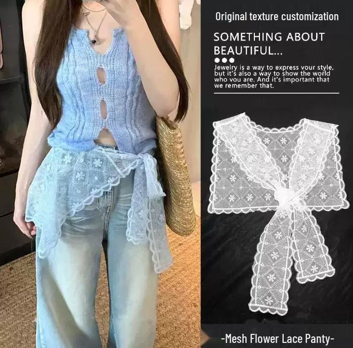 Корейская кружевная вышитая поясная повязка юбка из тюля с многослойным шарфом-аксессуаром