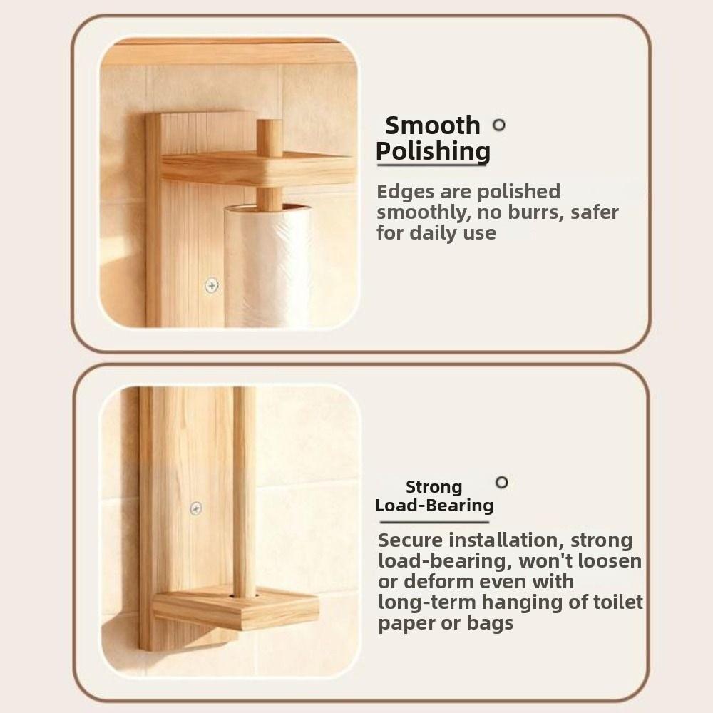 Wall Mounted Paper Towel Holder Wood Tissue Storage Holder Durable Roll Paper Hanger Home