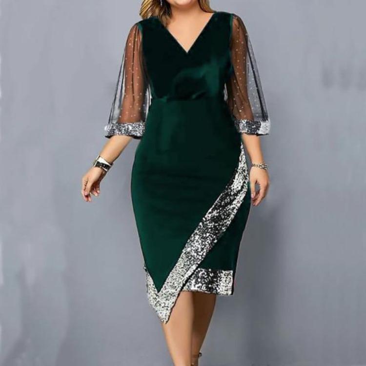 Elegant Plus Size Evening Party Dress 2024 Solid Color Polyester Dressing Up