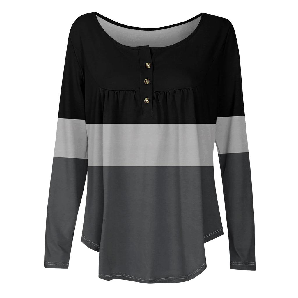 Женская туника с длинным рукавом, свободные топы, повседневные топы оверсайз, плиссированная туника, застегивающаяся на пуговицы, повседневные женские топы с принтом