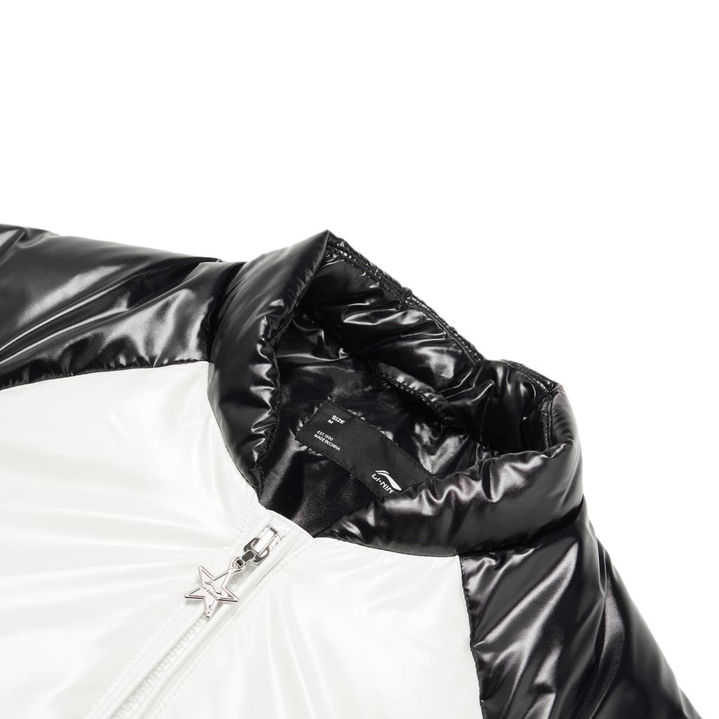Li Ning Sports Lifestyle Series Color-blocked Stand Woollow Short Down Jacket Women Outwear Off-White Black AYMT368-1