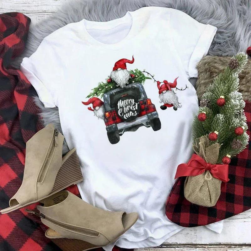 Maycaur T-shirts Women 90s Christmas Truck Clothes Cartoon Kawaii Deer Printed Tshirt Top Lady Print Tee Women's Y2K Clothing