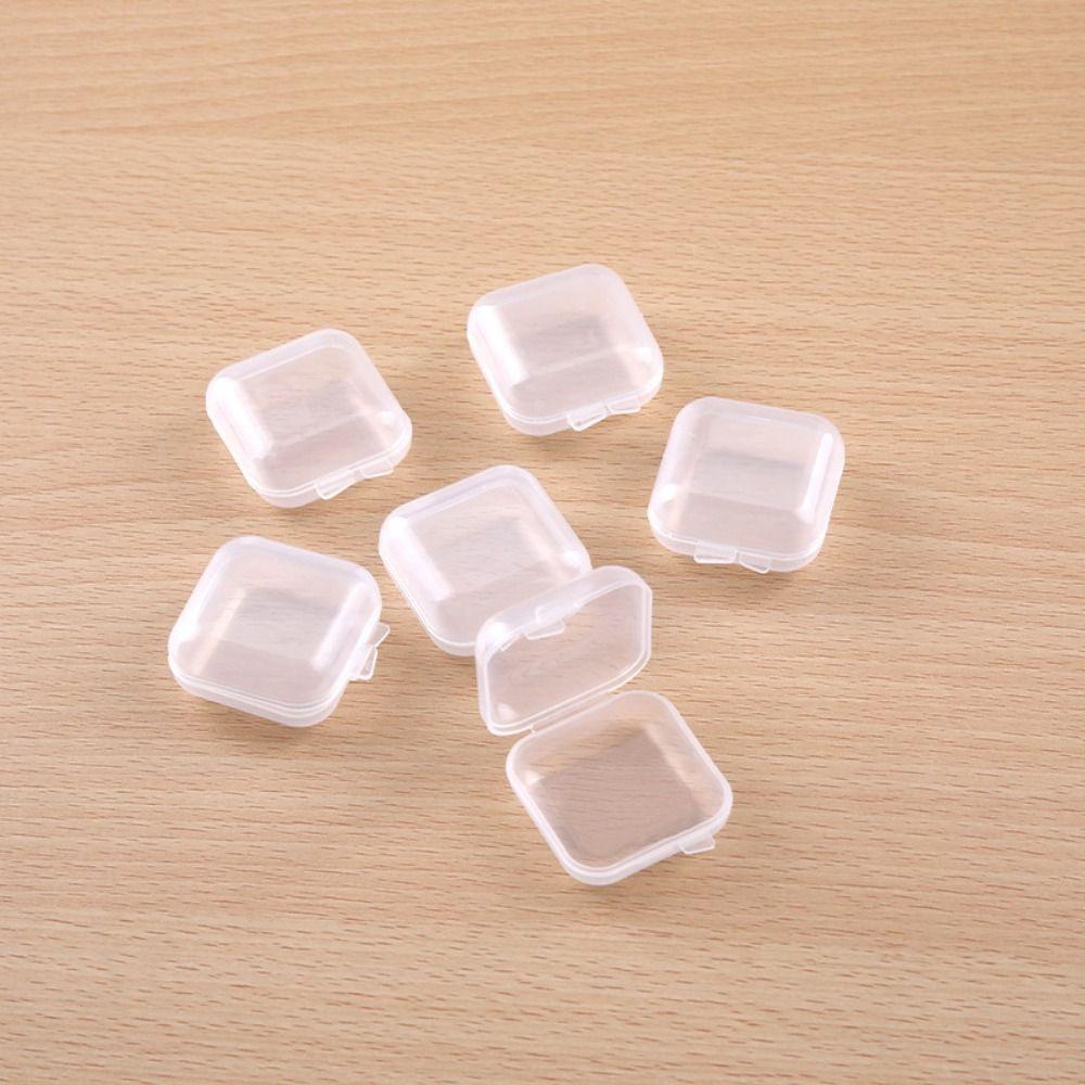 100 Pcs Finishing Mini Storage Box Transparent Square Plastic Case Jewelry Storage Case Girls Women