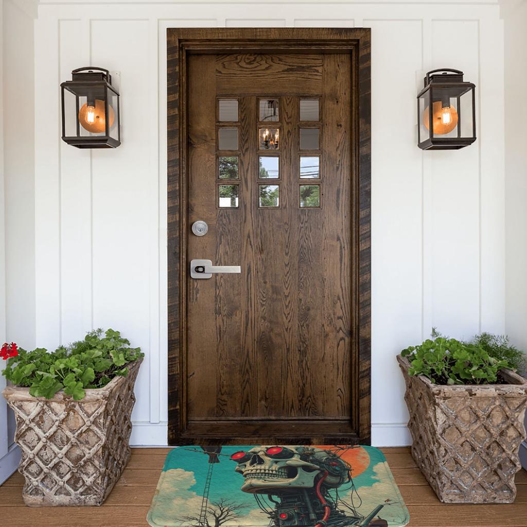 1PC Cyberpunk Skull Pattern Kitchen Rug Non-Slip Door Mat Pop Design Bathroom Rug Bath Mat Carpet for Home Sink Laundry Decor