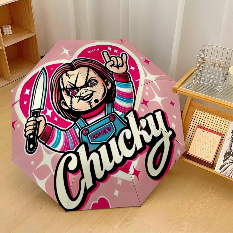 Child's Play Chucky Tiffany Windproof Auto 8 Rib Folding Umbrella Portable Outdoor Parasol
