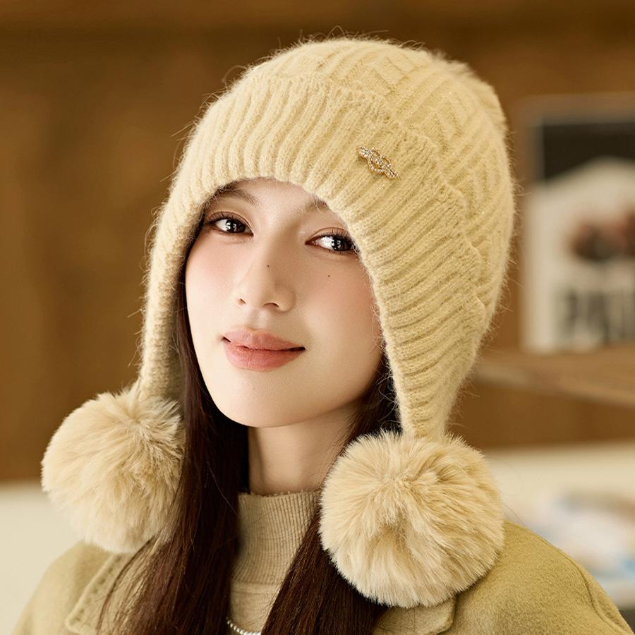 Шапка из меха кролика женская толстая вязаная шапка зимняя защитная шерстяная шапка