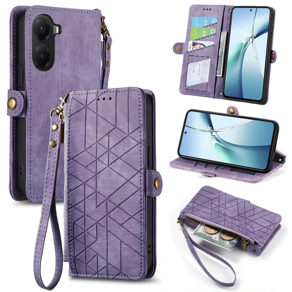 For Xiaomi Poco X7 Pro 5G Zipper Wallet Case Geometry Lines Leather Phone Cover with Strap