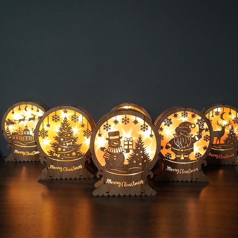 Светодиодные предсветящиеся огни Свет Деревянный олень Снежинка Рождественская елка Праздничная вечеринка Дом Стол Декоративные огни Украшения