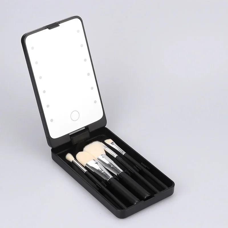 5 Brushes Makeup Mirror 360 Rotation Foldable LED Lights Rechargeable Makeup Storage Box With Mirror Practical Convenient Carry