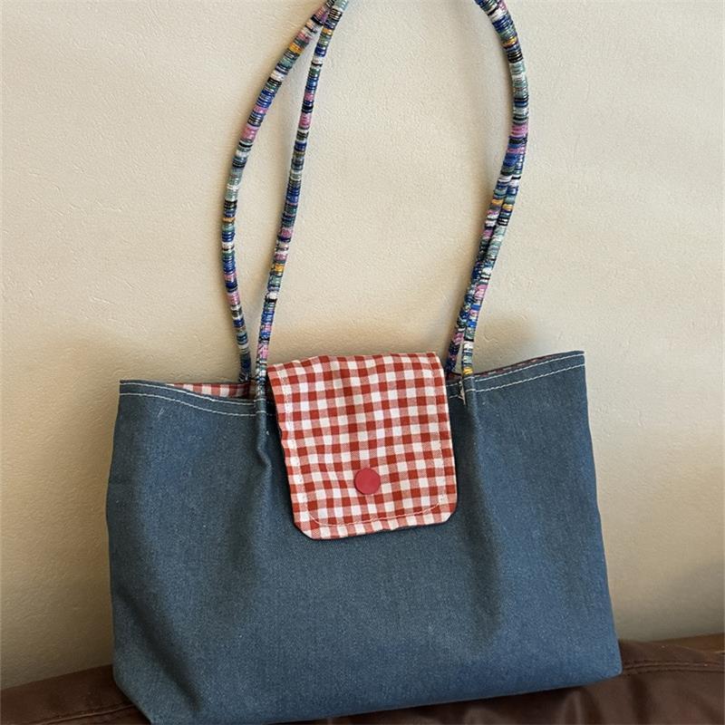 Повседневная нейлоновая клетчатая сумка через плечо с подвеской, дофаминовая сумочка, большая вместимость, женская сумка-тоут для поездок на работу, трендовые сумки под мышкой
