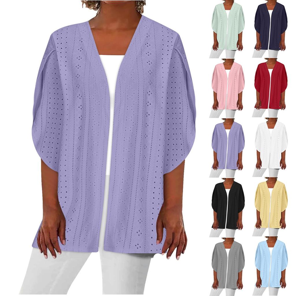 Женская повседневная модная однотонная тонкая свободная куртка-кардиган с рукавами пять четвертей