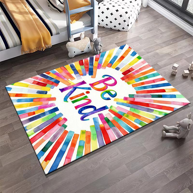 "Be Kind Carpet with Colorful Stripes Pattern for Home Decor" Suitable for use as an anti-slip for living room bedroom sofas