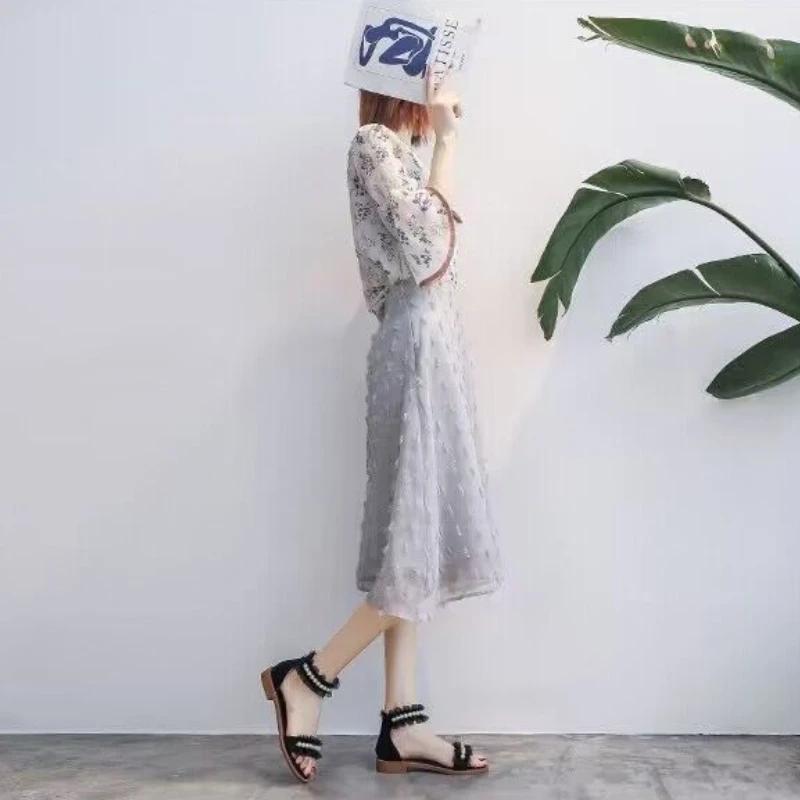 Мода Одно слово Римский стиль Молния Женская обувь Плоская резина Без каблука Жемчуг Уличная обувь Белый Открытый носок Летние 2024 Сандалии для женщин H