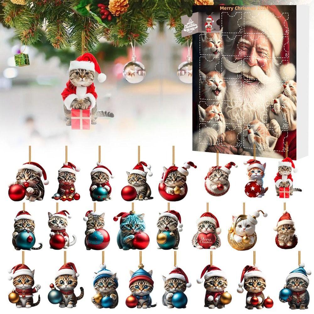 Christmas Hanging Ornament Cat Advent Calendar Acrylic 24 Days Christmas Countdown Calendar