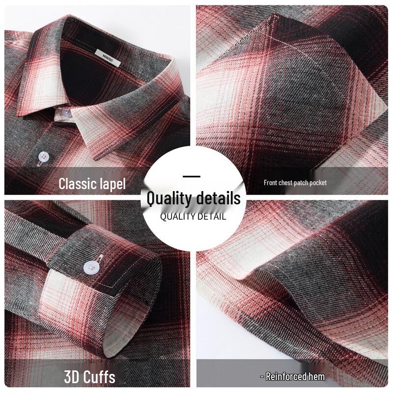 MINISO Men's American Retro Plaid Long Sleeve Shirt Jacket