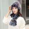Меховая шапка женская осенне-зимняя из кроличьего рекса теплая с защитой ушей шарф набор из двух предметов для среднего и пожилого возраста бабушки повседневная мамина шапка