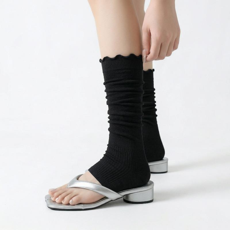 Spring and Summer Pile Pile Socks with Wooden Ear Cuffs, Long Stockings, Breathable, Suitable for Walking, Slimming, Versatile, Calf Socks