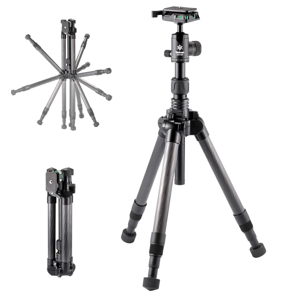 Velbon Compact Travel Tripod AZ Carbon Fiber 5 Leg Ultra Quick Shoe Includes Ball Black UTC-53II AMZUTC-53 2, Legs, Sections, 26.2mm Diameter, Lock,