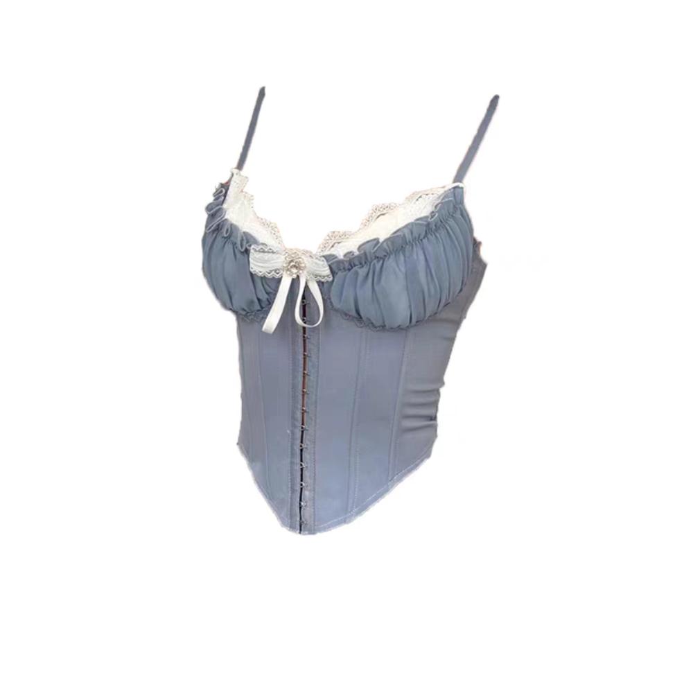 Камисоль с оборками, кружевом и цветком, с пряжкой, облегающий, укороченный топ, модный кружевной корсет, весна-лето