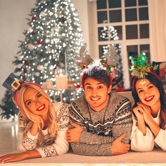 Christmas Headbands for Parties Photos Snowman Reindeer Santa Hat Antlers Hair Hoop Plastic Festive Hair